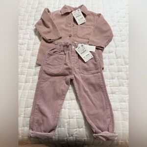 NWT Zara Soft Corduroy Set in Dusty Pink